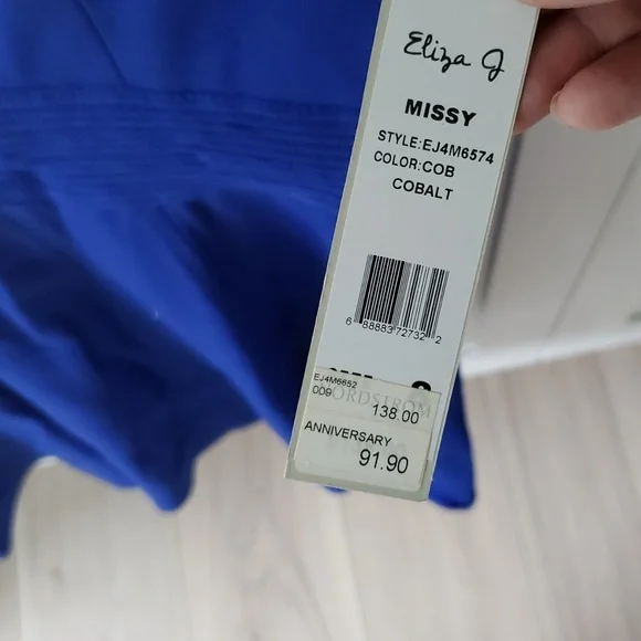 Eliza J Pintucked Waist Seamed Ponte Knit Fit & Flare Dress Blue Size 8 - Picture 5 of 11